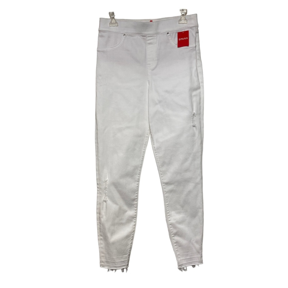 SPANX White Distressed Skinny Raw Hem Pull-on Jeans Size M NWT